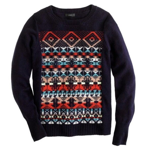 J. Crew - All-Day Wool Fair Isle Sweater 09030 Crewneck | Size Medium | Navy - Picture 1 of 9